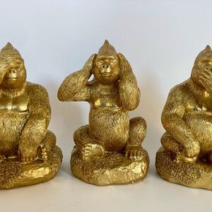Gold colored Gorilla Figurine Set - Hear, See, Speak No Evil sculpture